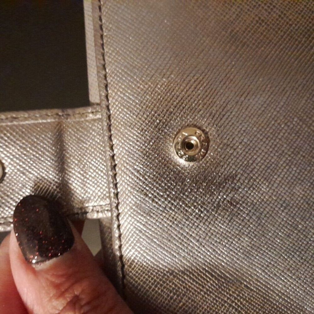 Prada  Saffiano Leather Metallic Silver Long Wallet Rare Color Rubbing Inside‎ - Picture 9 of 12